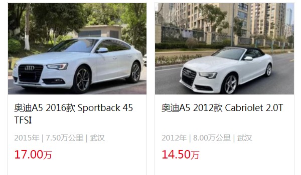 奥迪a5二手车报价及图片 奥迪a5二手价14万(表显里程8万公里)