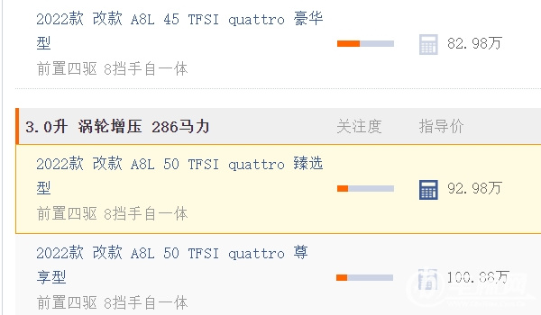 奥迪a8多少钱 新车售价82.98万元（全款落地92.56万元）