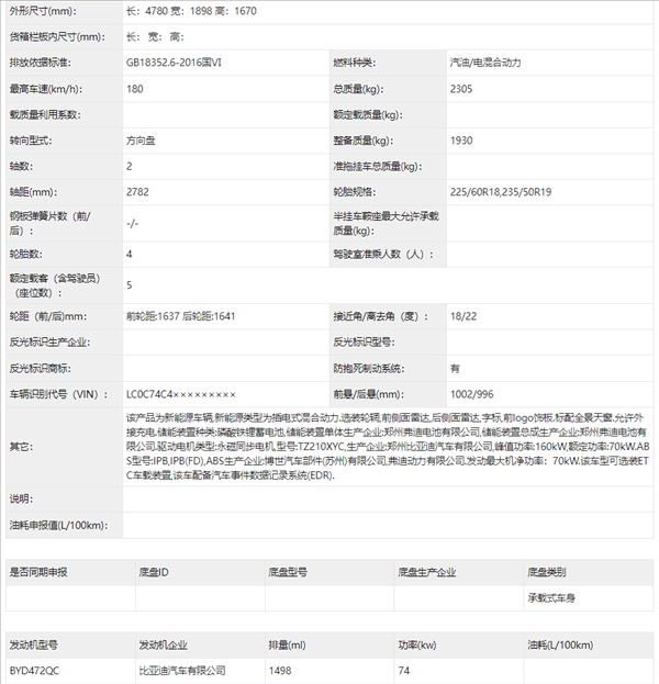 比亚迪再扔重磅炸弹 全新宋L DM-i申报：第五代DM混动加持