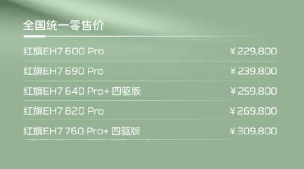 22.98万起！红旗EH7上市 最大续航800km 小米又一劲敌？